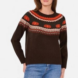 NWT Vince Camuto Pumpkin Fair Isle Sweater XL Brown Halloween Fall Festive Soft